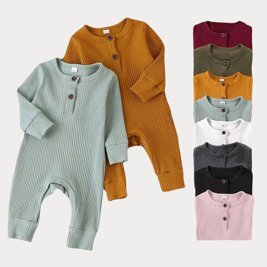 Ribbad Babybody med Knappdetalj